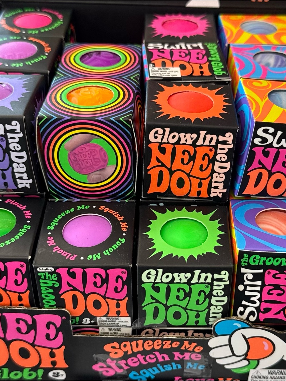 Glow-In-The-Dark NeeDoh Stress Ball — Orange, Pink, Blue